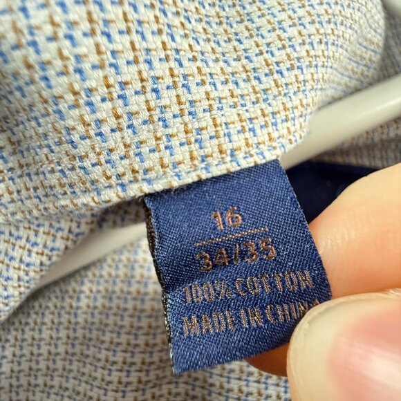 David Donahue Blue Brown Short Sleeve 16 Trim Check Cotton Button Up Shirt Men - Picture 11 of 13